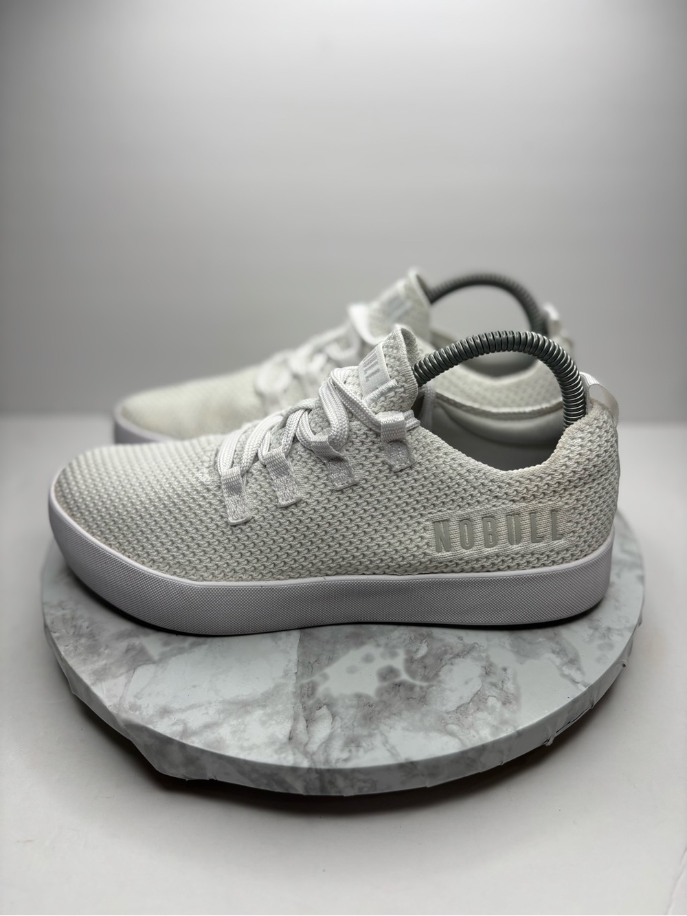Size 8.5- NOBULL knit trainer sneakers in an all-white